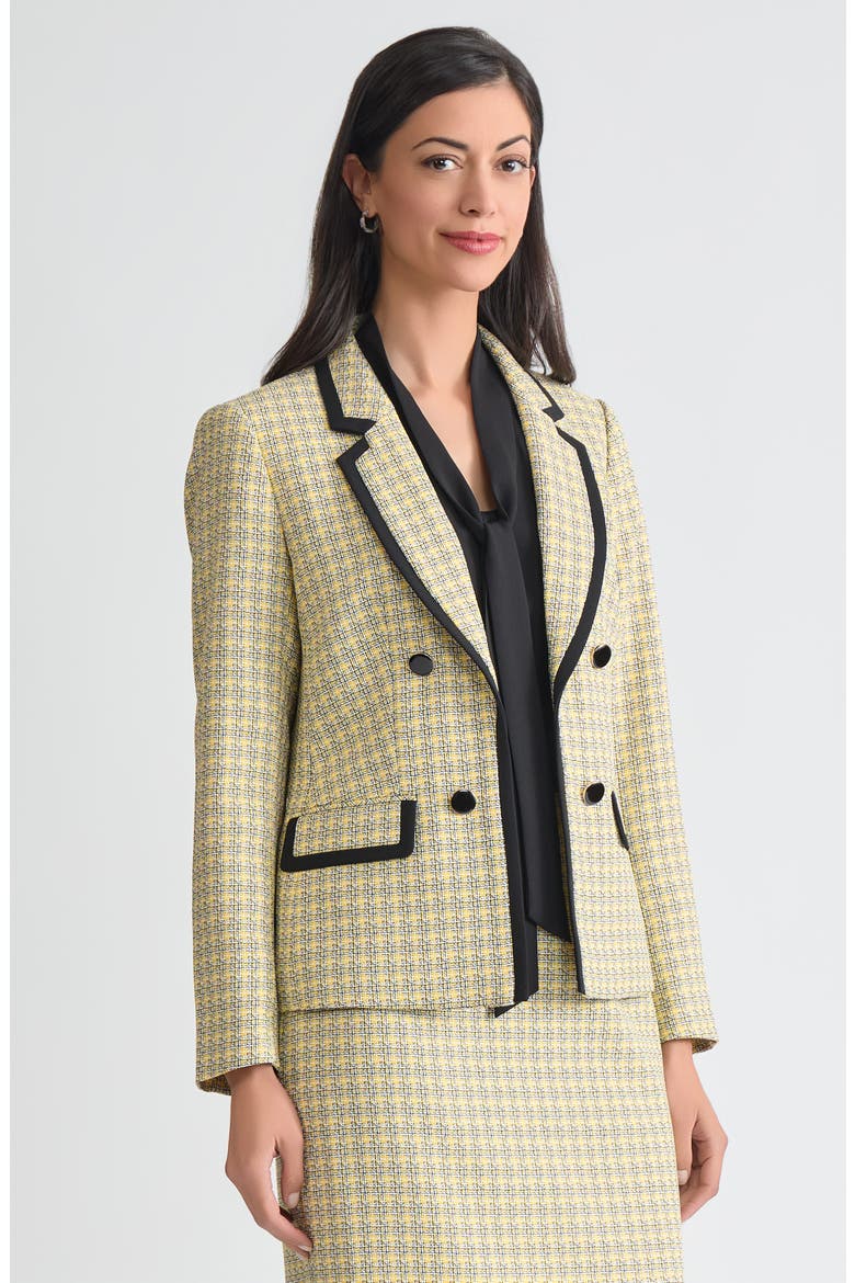 Faux Double Breasted Blazer, Alternate, color, BLACK/ PALE YELLOW MLT