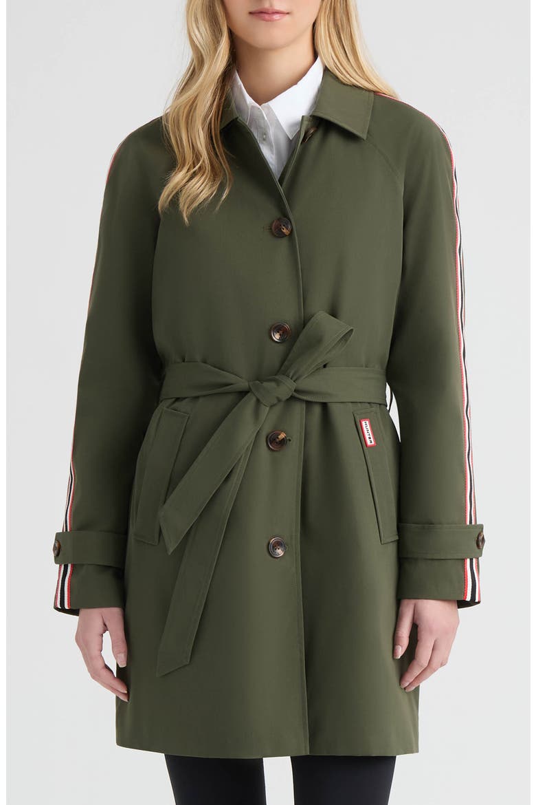 Sophia Sleeve Stripe Trench Coat, Main, color, HUNTER GREEN