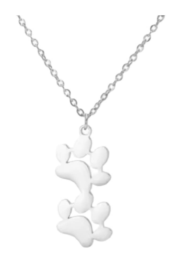EverPaw Double Paw Print Gold Plated Necklace, Main, color, Silver