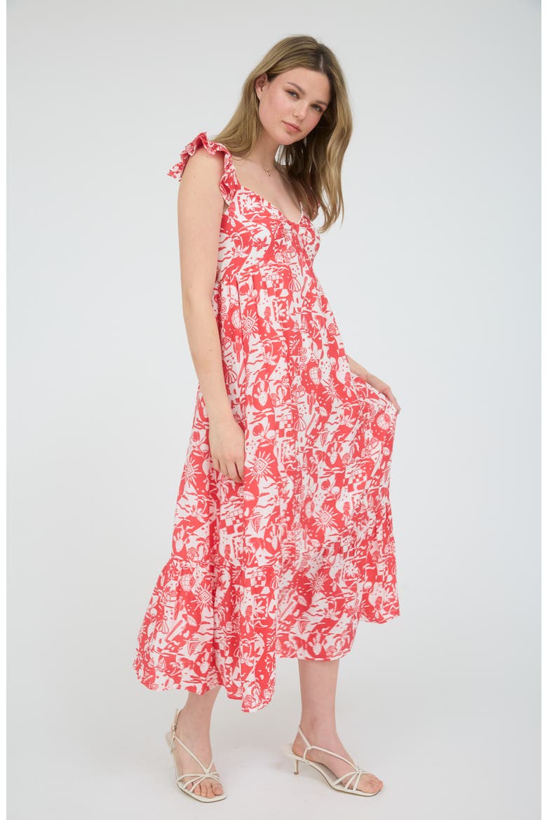 Ruffle Strap Empire Waist Midi Dress, Alternate, color, RED