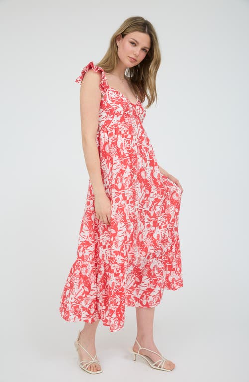 August Sky Ruffle Strap Empire Waist Midi Dress