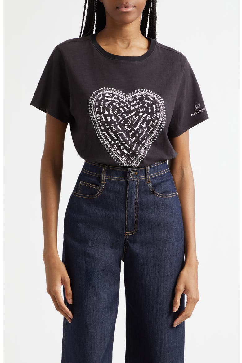 Rhinestone Detail Heart Graphic T-Shirt, Main, color, BLACK/ WHITE