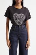 Cinq à Sept Rhinestone Detail Heart Graphic T-Shirt