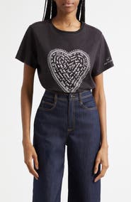 Cinq à Sept Rhinestone Detail Heart Graphic T-Shirt