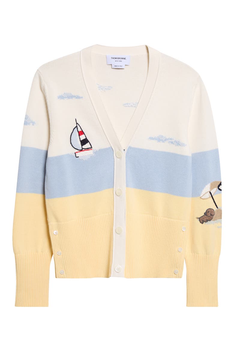 Nantucket Sailboat Embroidered Cotton Cardigan, Alternate, color, WHITE