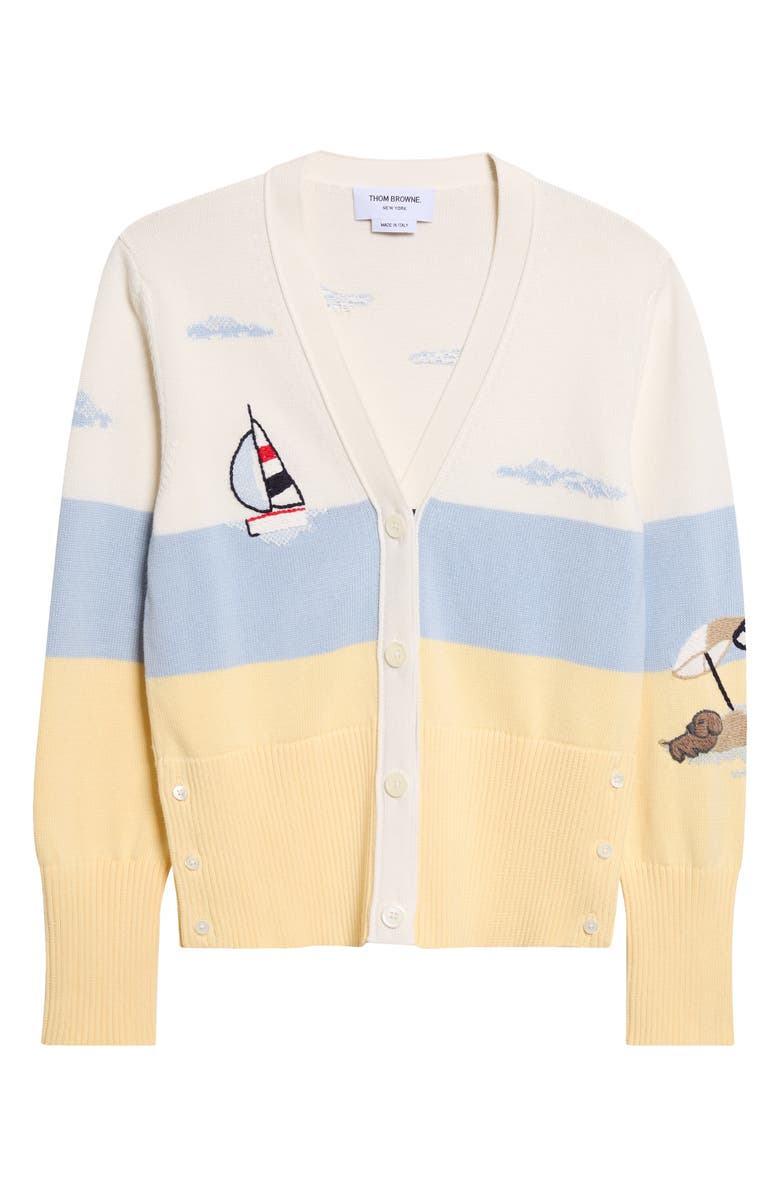 Thom Browne Nantucket Sailboat Embroidered Cotton Cardigan, Main, color,
