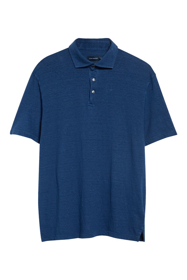 Short Sleeved Linen Polo, Main, color, BLUE