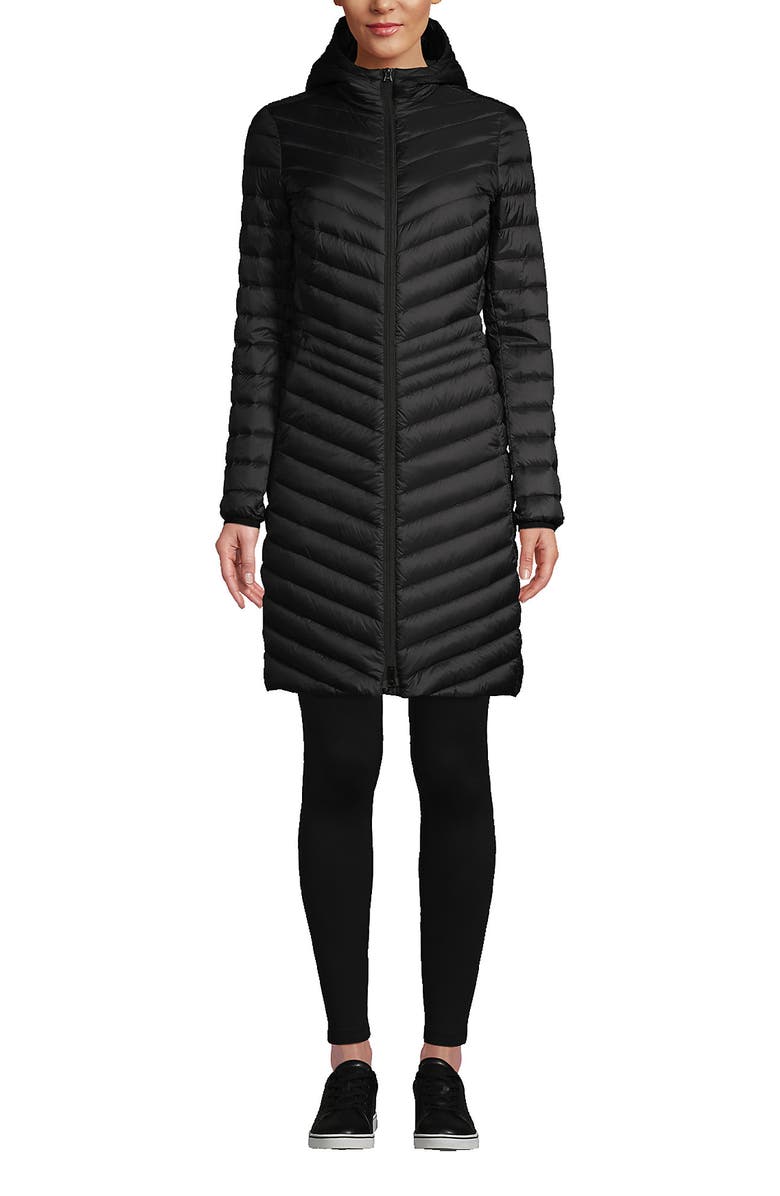 Lands' End Ultralight Packable Long Down Coat, Main, color, Black
