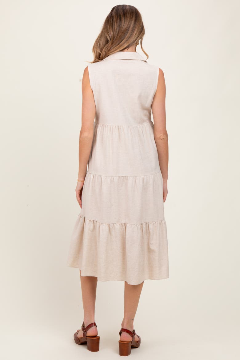 Tiered Sleeveless Midi Shirt Dress, Alternate, color, Cream
