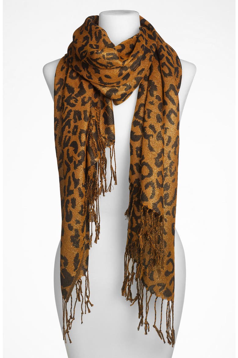 'Leopard' Scarf, Main, color, BLACK/ BRONZE