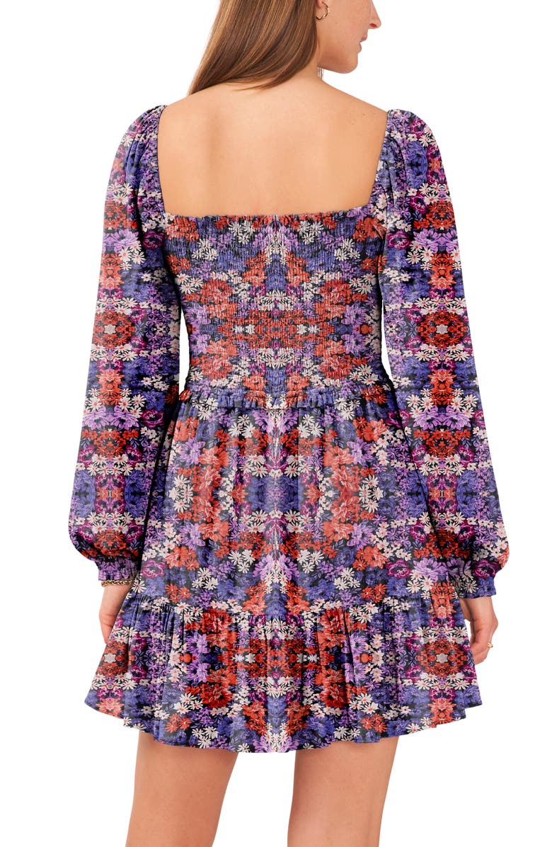 1.STATE Smocked Square Neck Long Sleeve Dress, Alternate, color, Black/ Multi