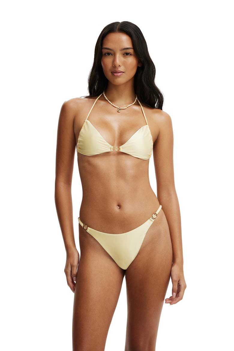 Women's Side Gather Bralette Bikini Top, Main, color, Mellow Yellow Gloss