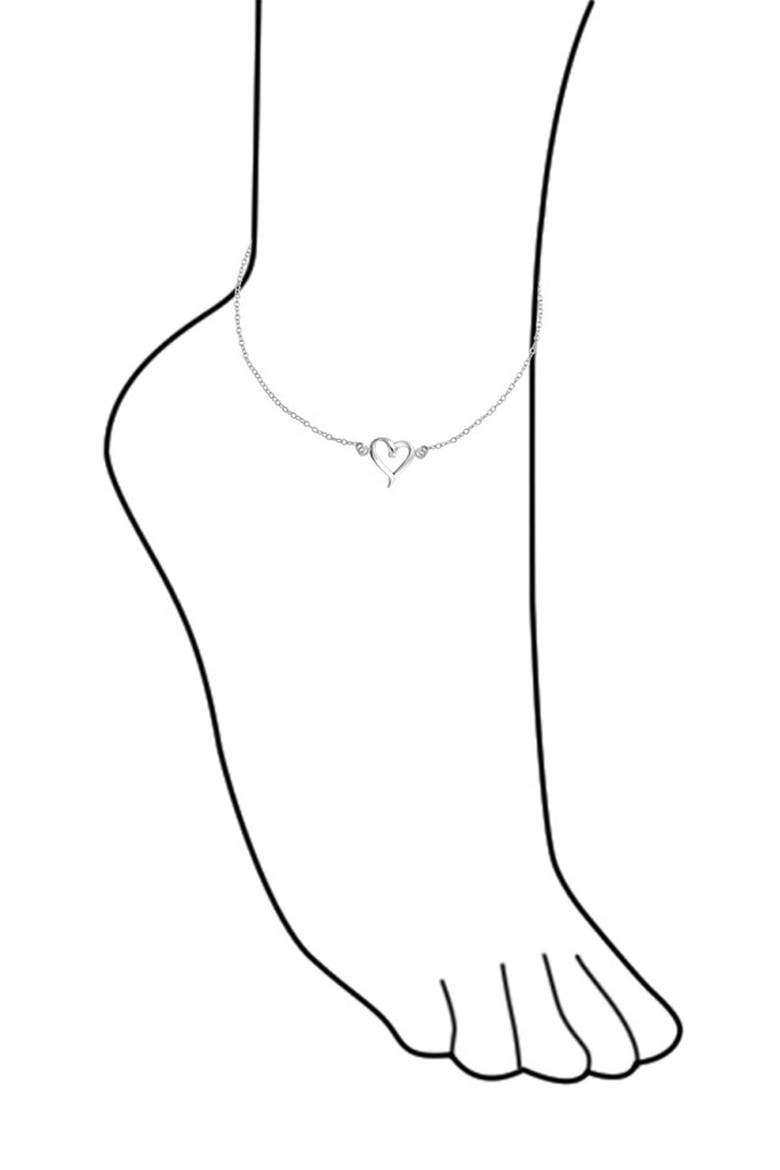 Sterling Silver Open Love Heart Anklet, Alternate, color, SILVER