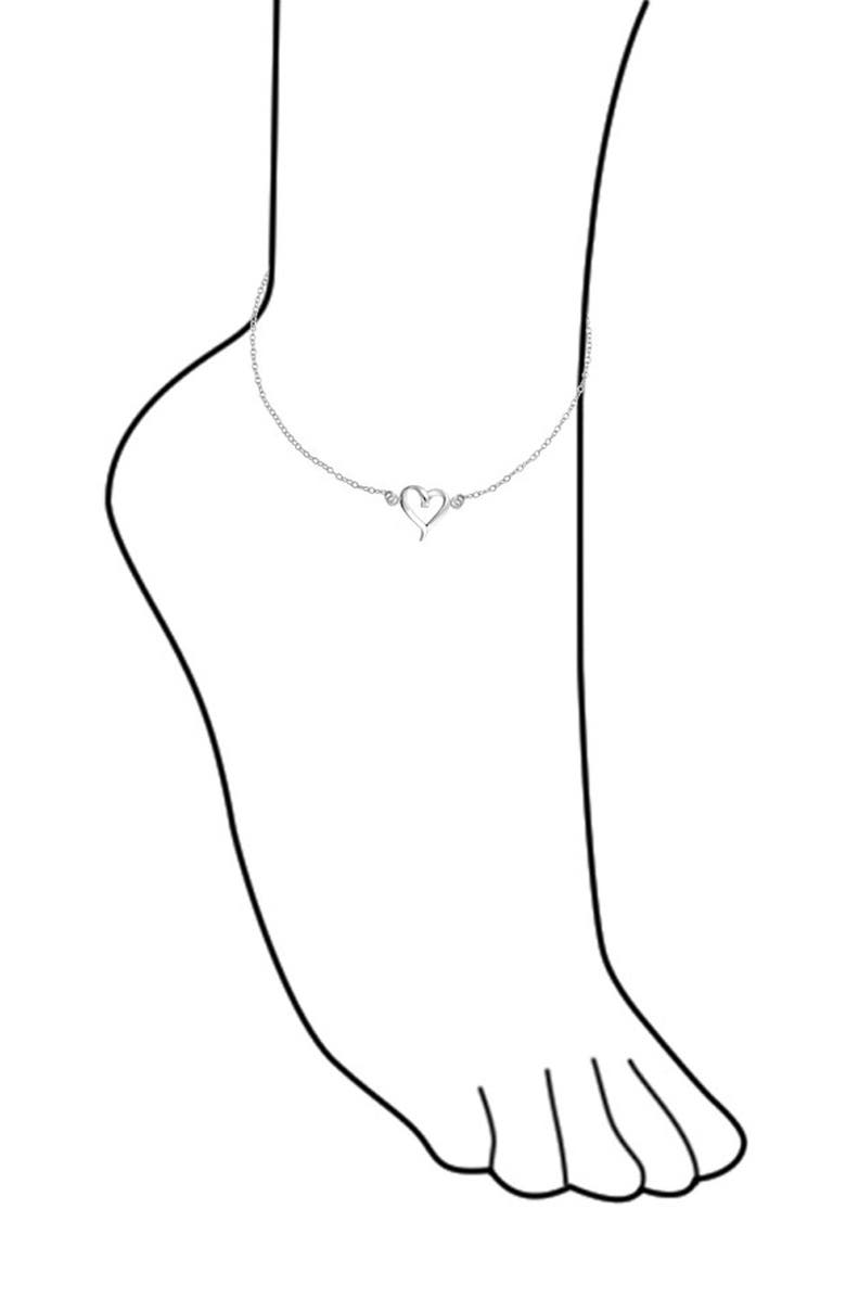 BLING JEWELRY Sterling Silver Open Love Heart Anklet, Alternate, color, Silver