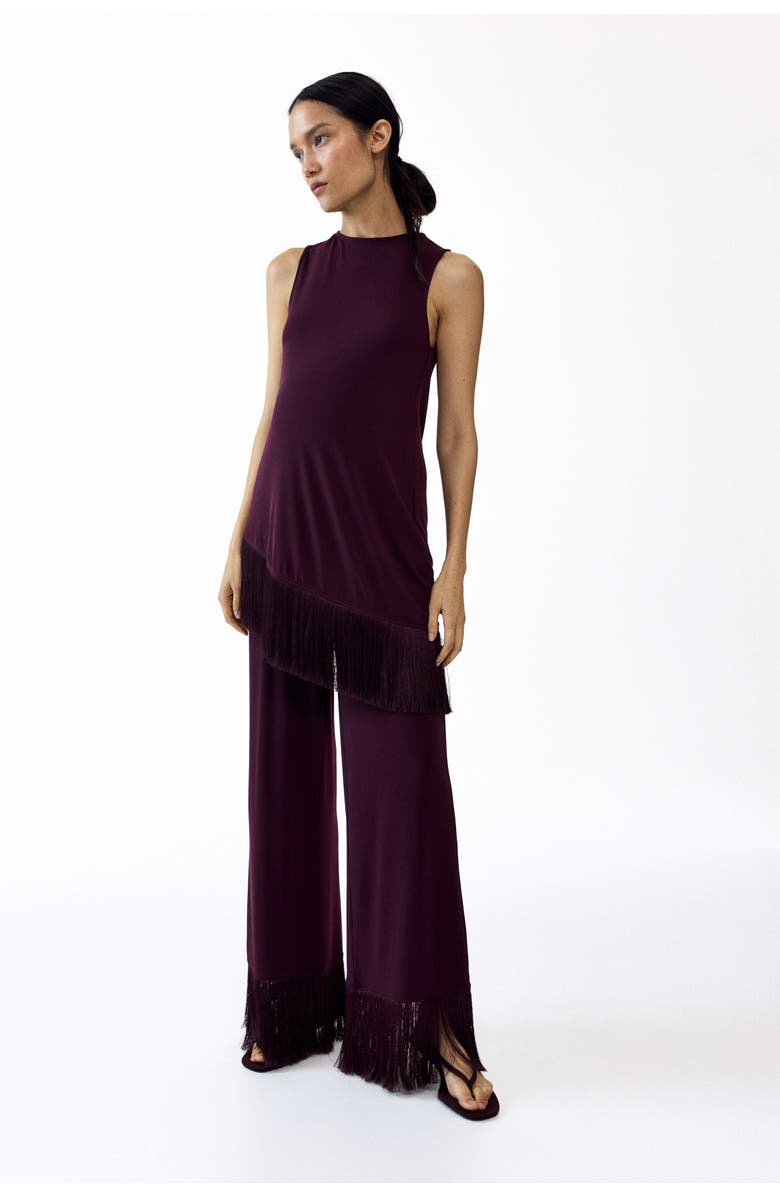H&M Mama Asymmetric Fringe-trimmed Top, Alternate, color, Dark Plum Purple