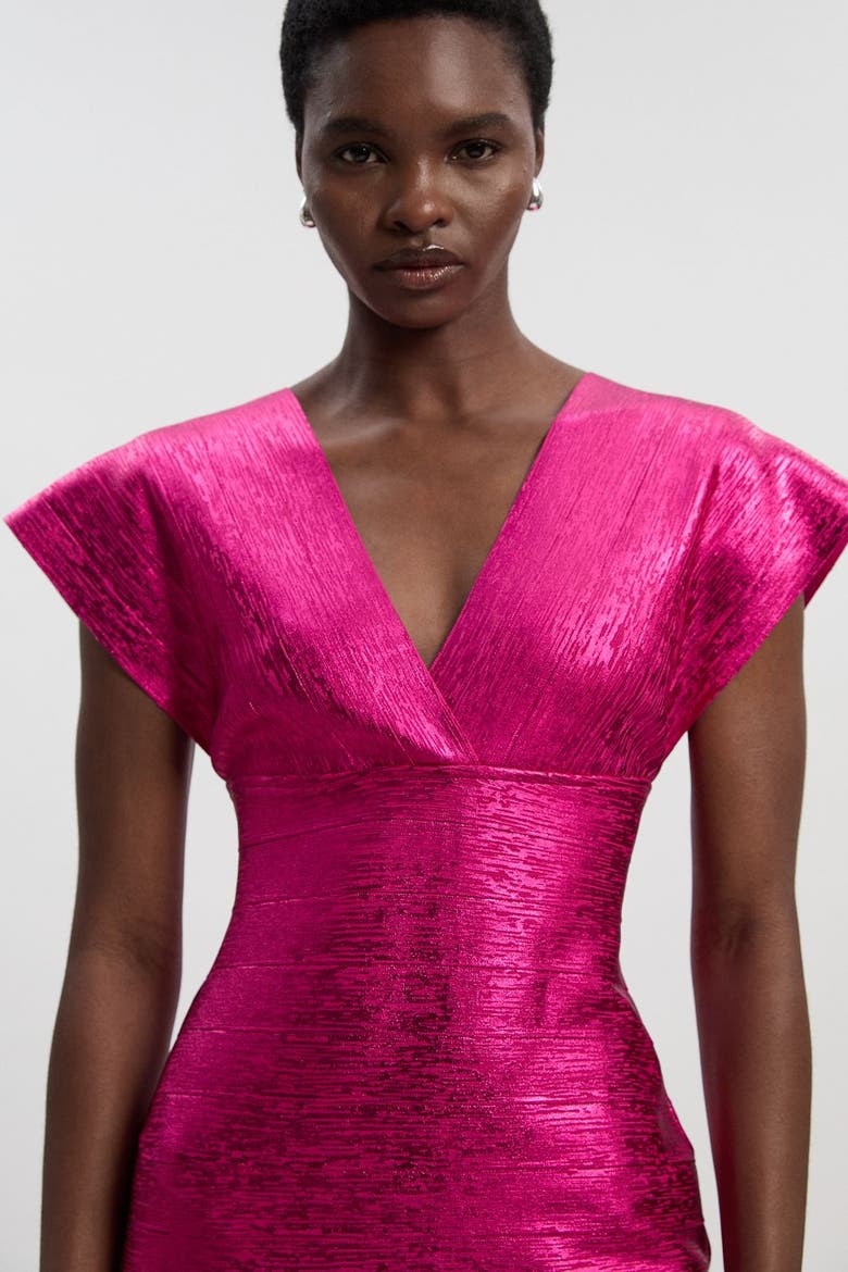 Deep V-Neck Angel Sleeve Maxi Dress, Alternate, color, Hot Pink