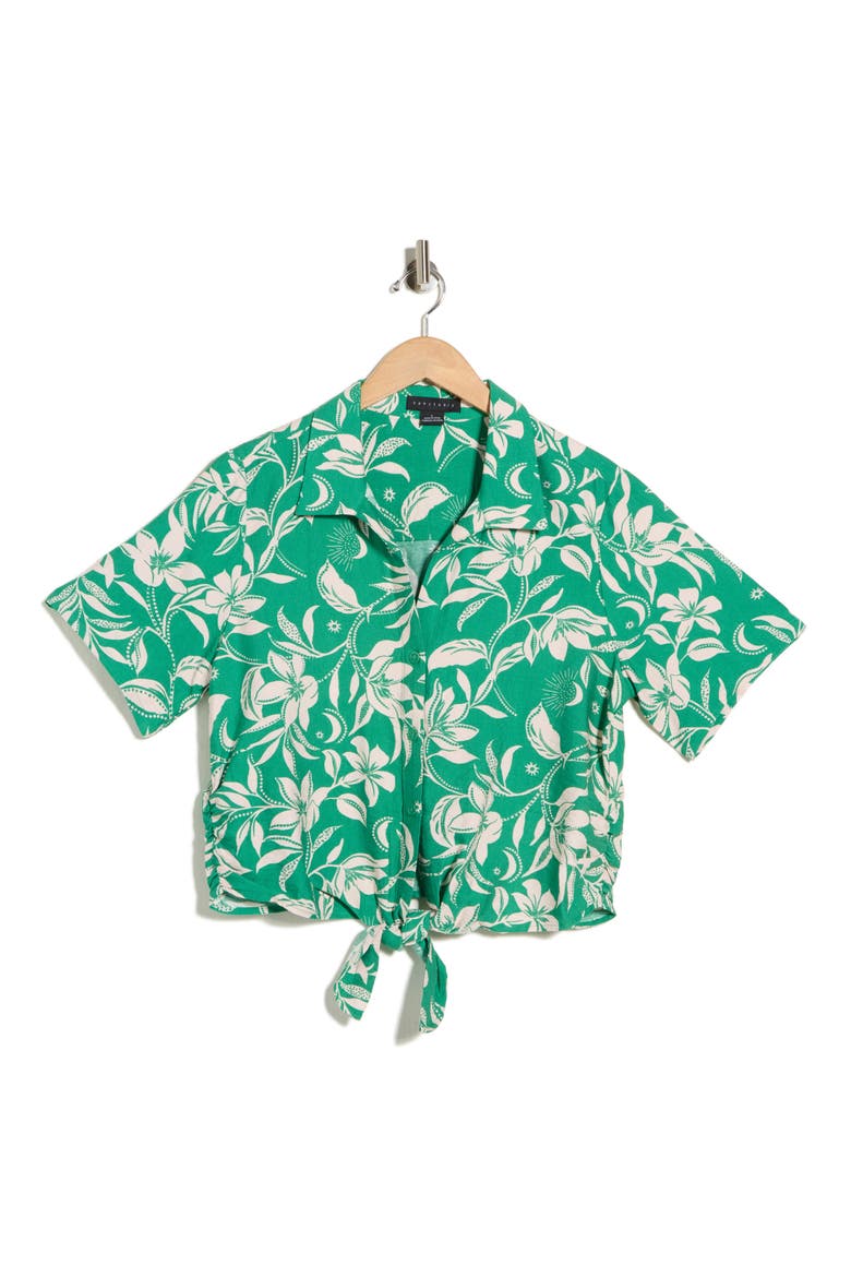 Baja Tie Front Short Sleeve Shirt, Alternate, color, NATURES NECTAR LEAF GREEN