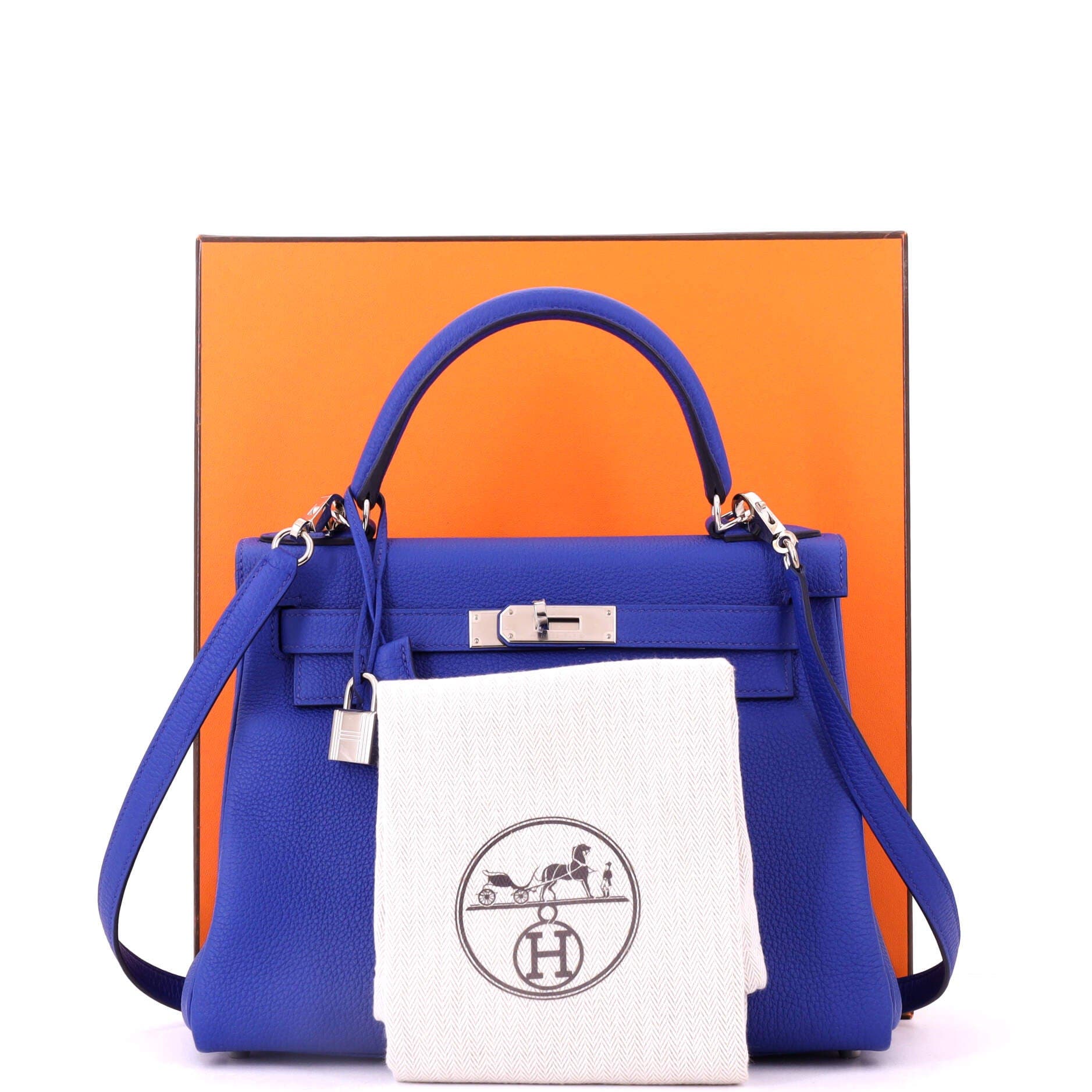 Pre-Owned Hermes Kelly Handbag Blue Togo with Palladium Hardware 28, Alternate, color, Bleu Royal