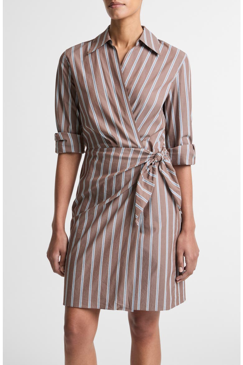 Stripe Long Sleeve Tie Waist Dress, Main, color, BROWN MULTI