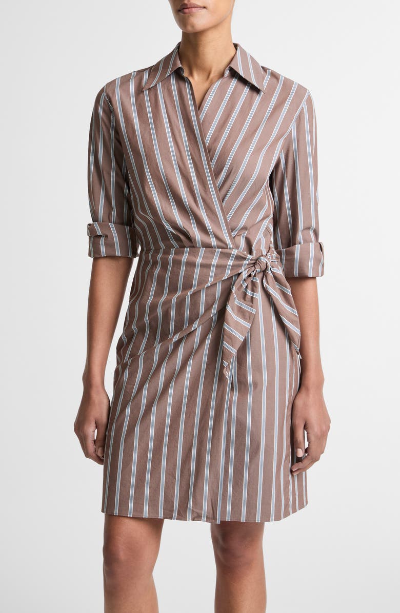 Vince Stripe Long Sleeve Tie Waist Dress, Main, color, Brown Multi