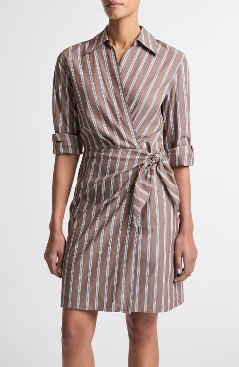 Stripe Long Sleeve Tie Waist Dress