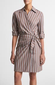 Vince Stripe Long Sleeve Tie Waist Dress