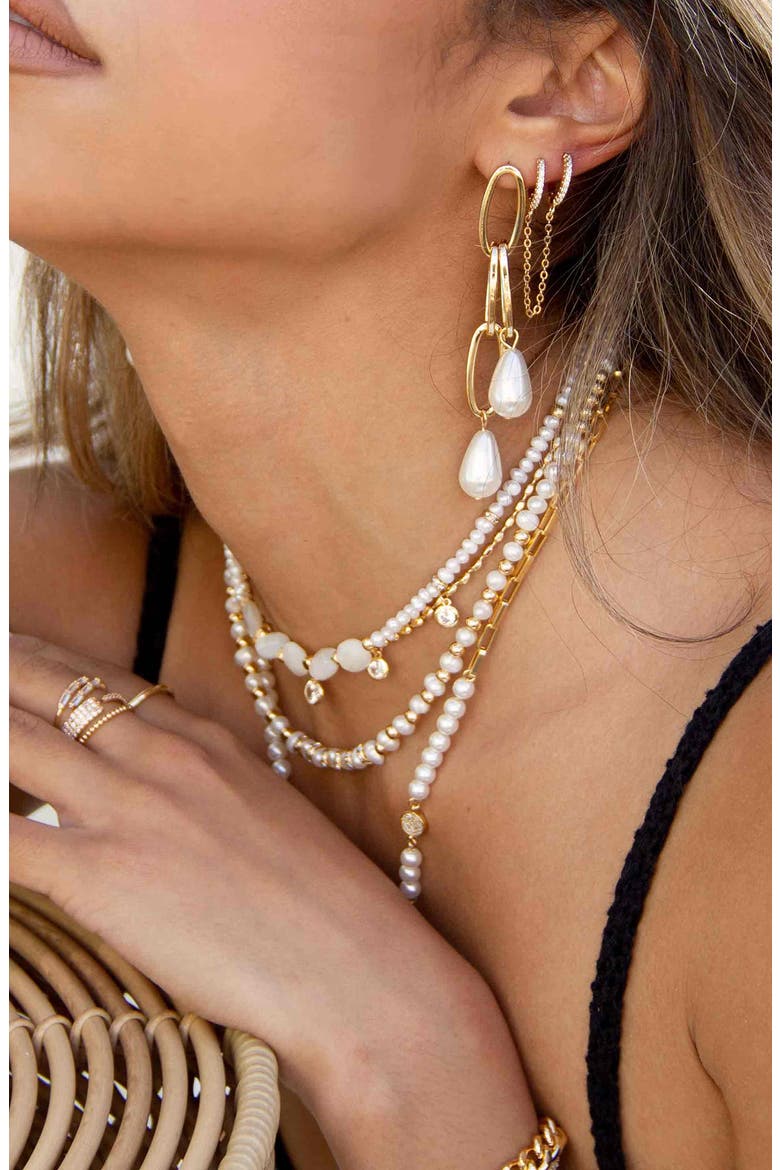 Freshwater Pearl Drop Earrings, Alternate, color, GOLD