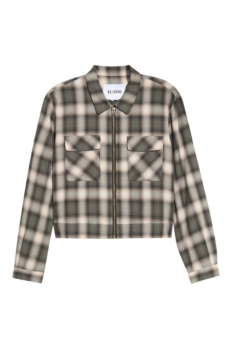 Viv Plaid Cropped Cotton Jacket, Main, color, DARK SAGE PLAID