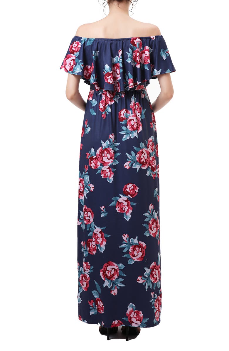 Kimi and Kai Brielle Off the Shoulder Maternity/Nursing Maxi Dress, Alternate, color, Blue