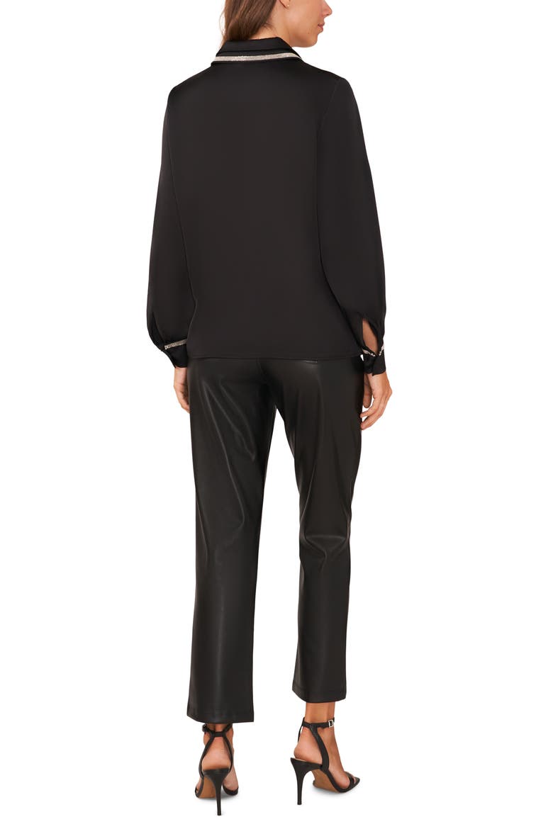 Beaded Double Collar Button-Up Shirt, Alternate, color, RICH BLACK