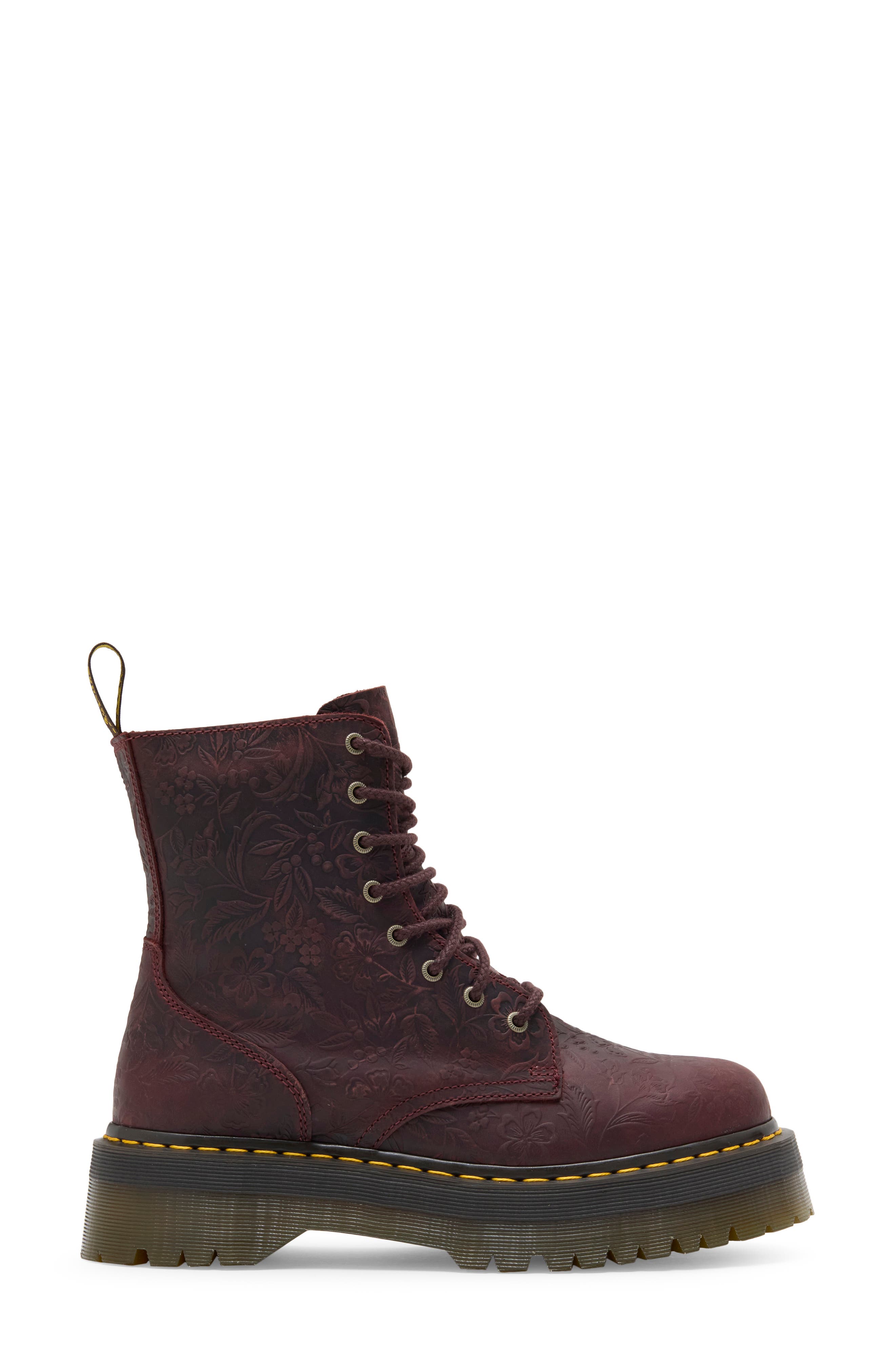 Jadon Floral Embossed Leather Platform Boot, Alternate, color, CHERRY RED