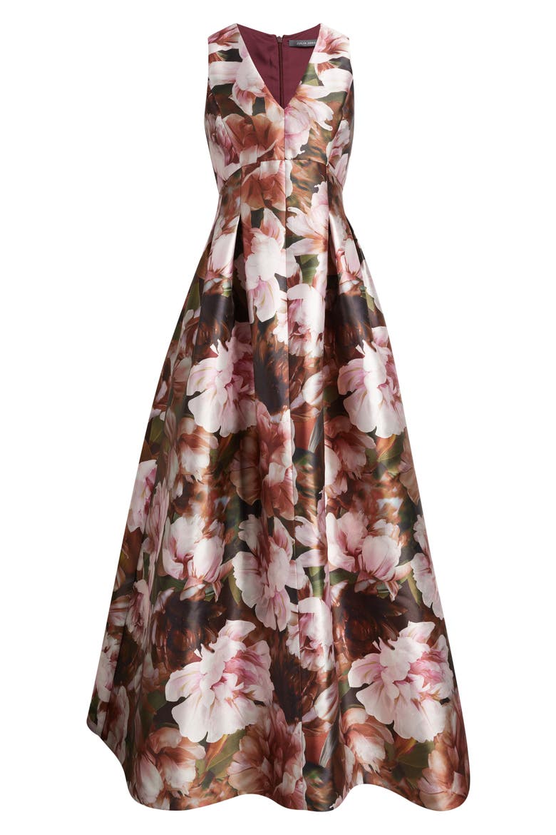 Floral Box Pleat Sleeveless Ballgown, Alternate, color, PINK MULTI