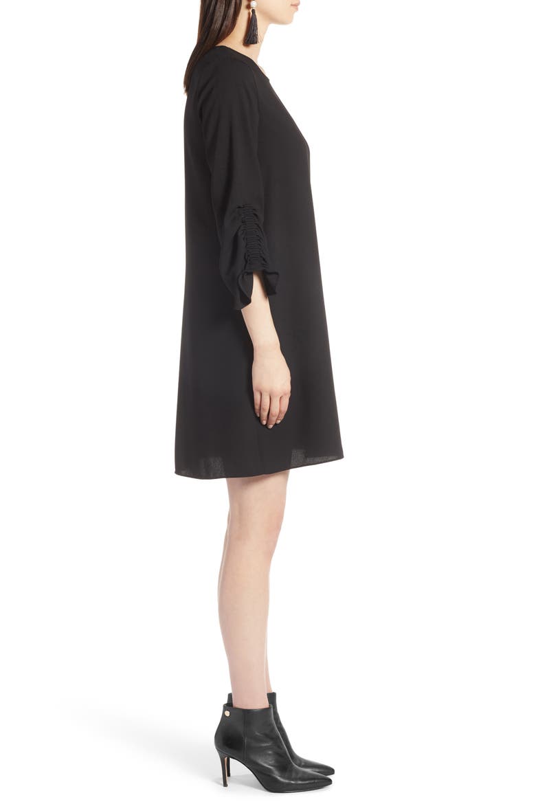 Ruched Sleeve Swing Dress, Alternate, color, BLACK