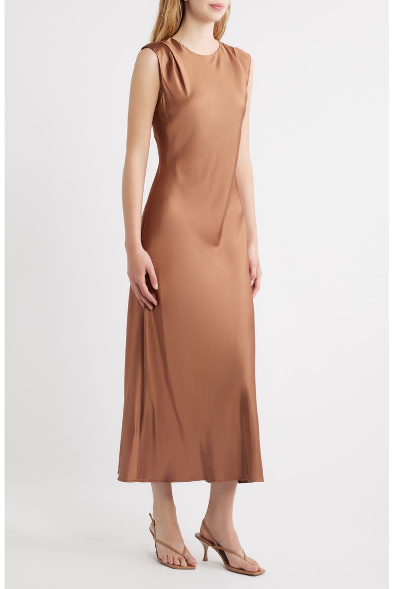 Mira Shoulder Pad Sleeveless Midi Dress, Alternate, color, CINNAMON