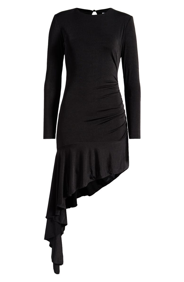 ASTR the Label Metallic Long Sleeve Asymmetric Hem Minidress, Alternate, color, Black