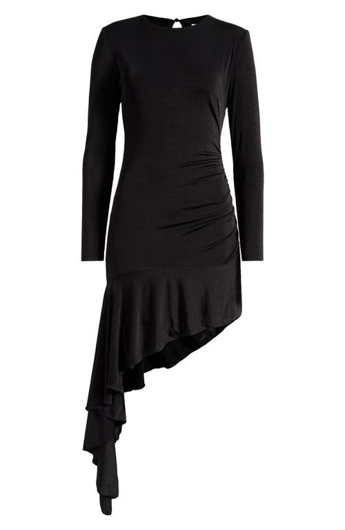 Astr The Label Metallic Long Sleeve Asymmetric Hem Minidress In Black
