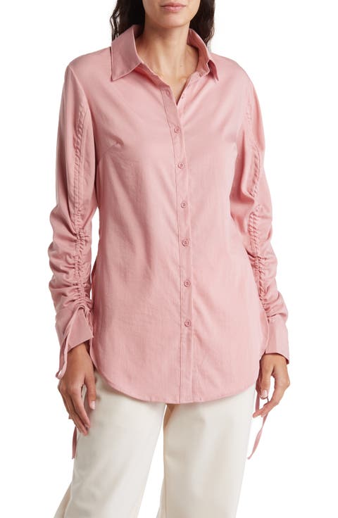 Ruched Sleeve Button-Up Shirt