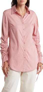 PATRIZIA LUCA Ruched Sleeve Button-Up Shirt