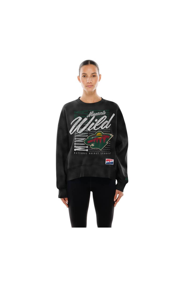 New Era Women's New Era Black Minnesota Wild Oversized Throwback Mineral Wash Sweatshirt, Alternate, color, 
