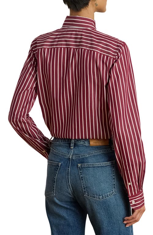 Ralph Lauren Women's Striped Broadcloth Tie-neck Shirt In Brown