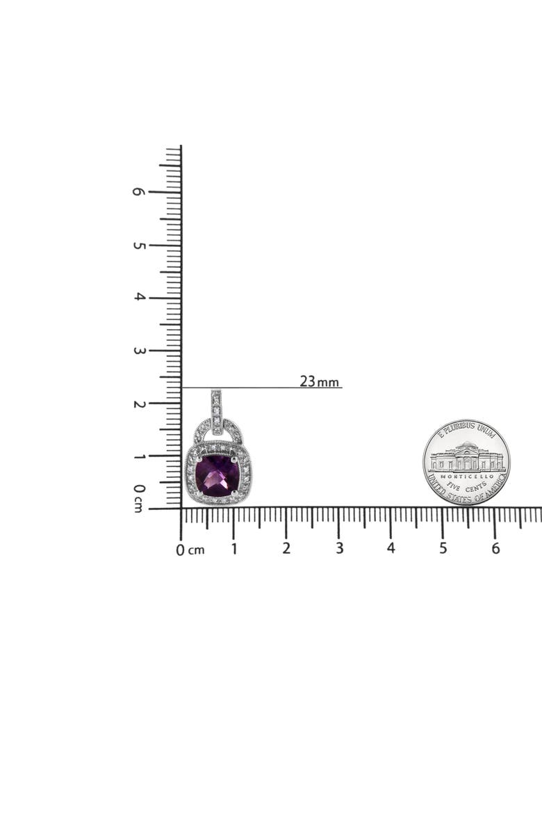 Silver 8MM Natural Cushion Shaped Amethyst Diamond Accent Halo Dangle Earrings, Alternate, color, White
