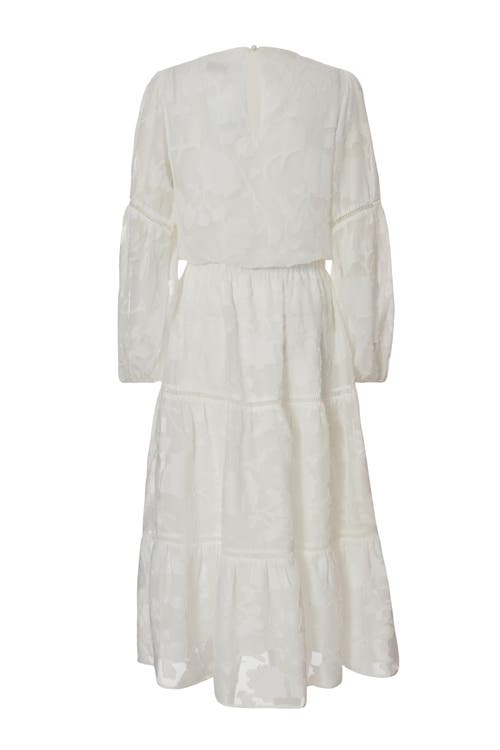 Quiz Jacquard Midi Dress With Balloon Sleeve In White