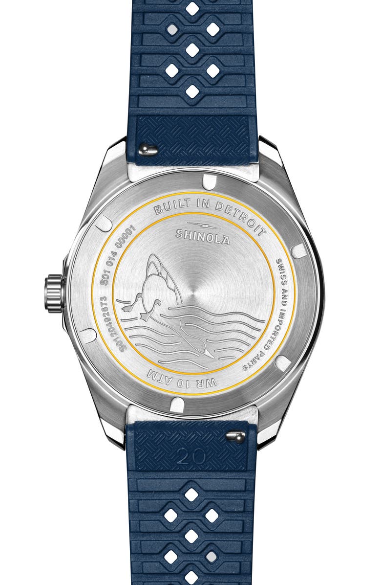 Shinola Duck Blue Rubber Strap Watch, 40mm, Alternate, color, Alabaster