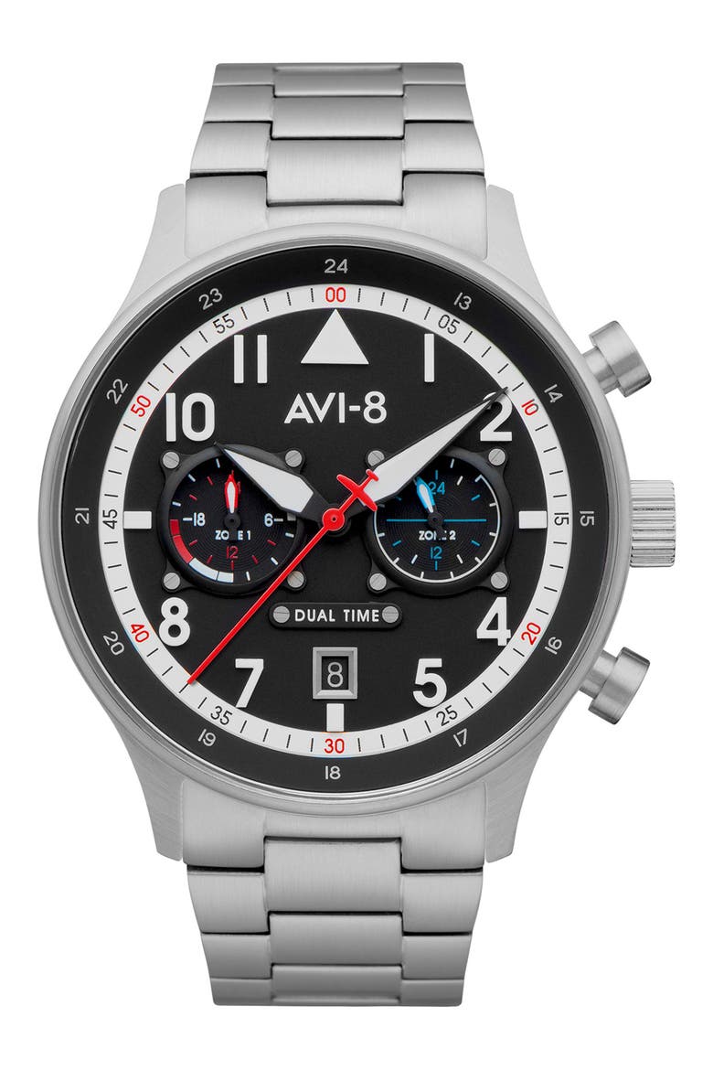 Hawker Hurricane Carey Chronograph Bracelet Watch, 44mm, Main, color, BLACK