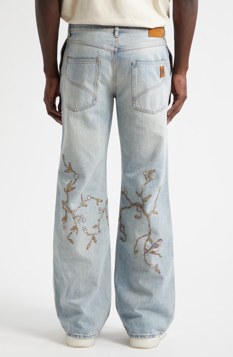 AMIRI Floral Embroidered Cotton Wide Leg Jeans, Alternate, color, Sunset Blue Archived