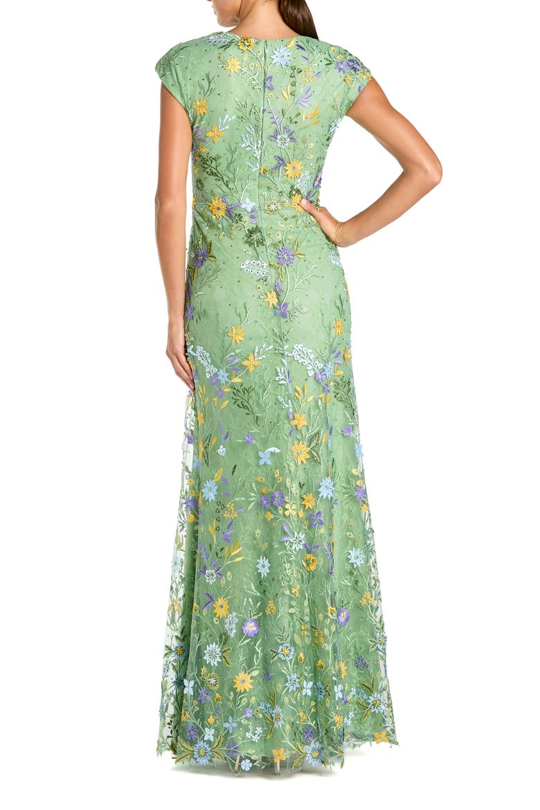 Faux Wrap Embroidered Cap Sleeve Gown, Alternate, color, Sage