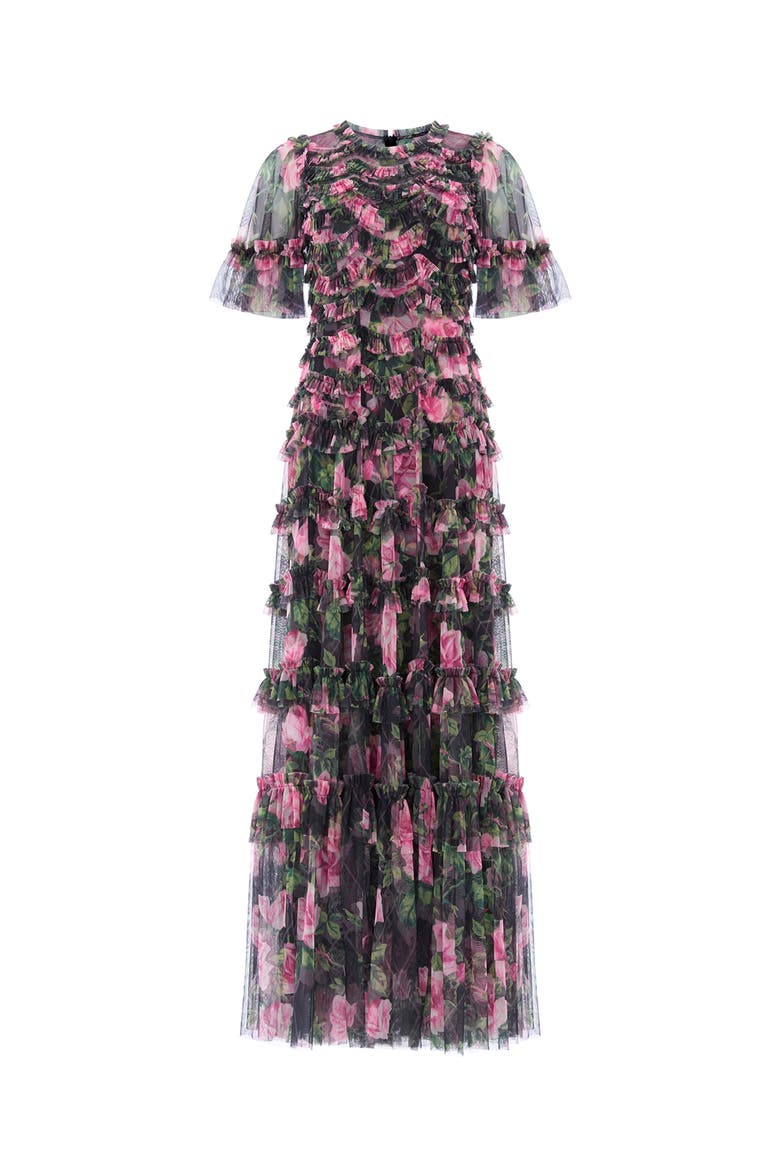 Rose Vine Round Neck Gown, Alternate, color, Graphite
