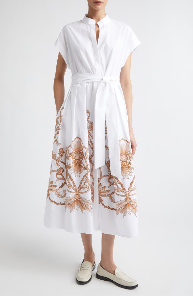 Eleventy Val Embroidered Cotton Shirtdress, Main, color, White / Beige