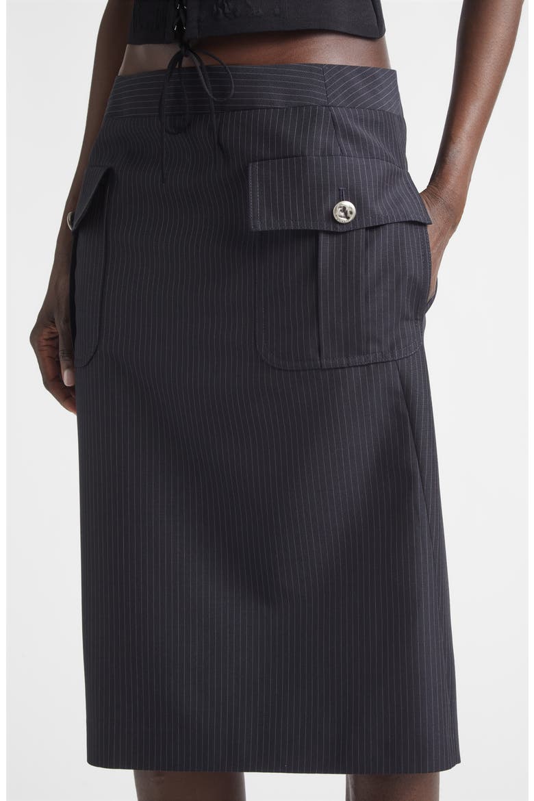 Pinstripe Wool & Mohair Cargo Pencil Skirt, Alternate, color, NAVY
