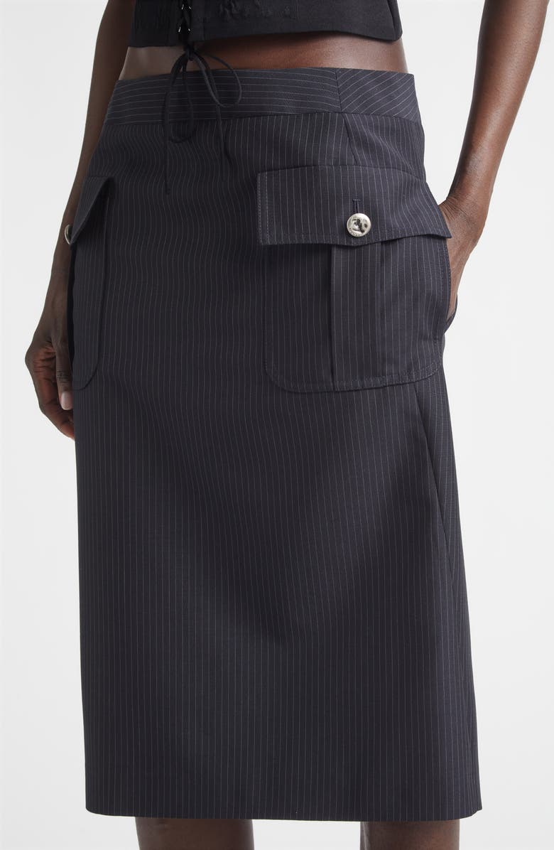 McQueen Pinstripe Wool & Mohair Cargo Pencil Skirt, Alternate, color, Navy